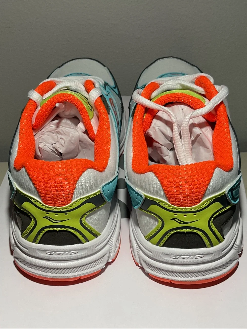 Saucony Kids White/Teal/Orange Athletic Sneakers